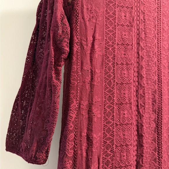Xhilaration Burgundy Lace V Neck 3/4 Sleeve Dress Medium - Picture 9 of 13